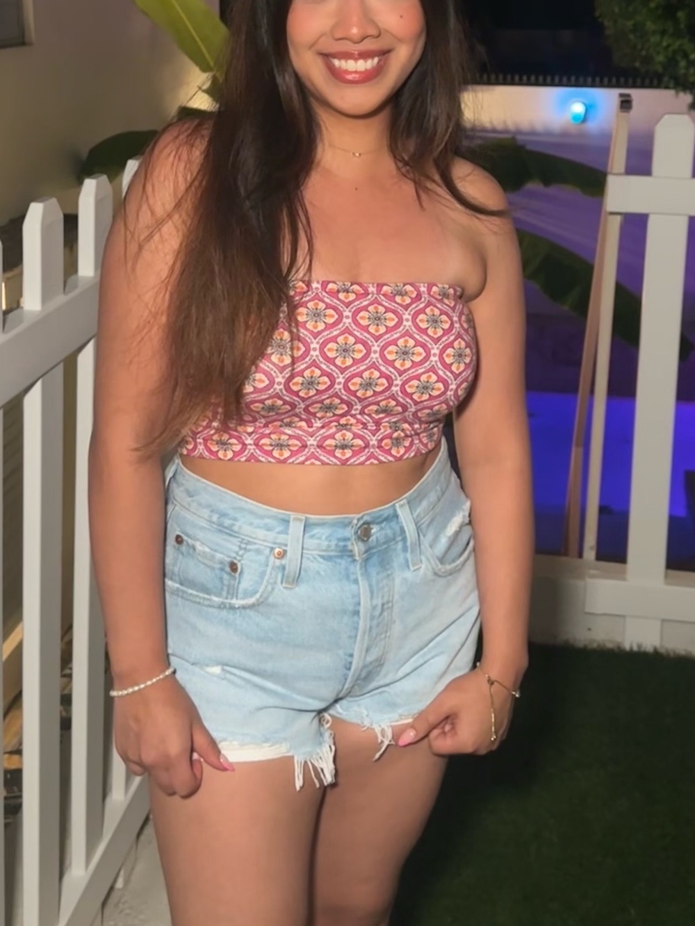 Old Navy Pink Patterned Strapless Crop Top